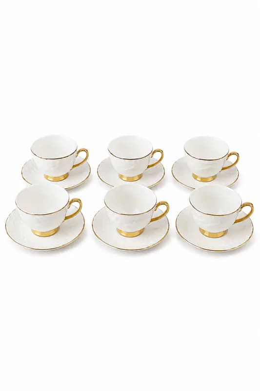 Luxury White & Gold Porcelain Tea Cup and Saucer Set (Set of 6) β White & Gold