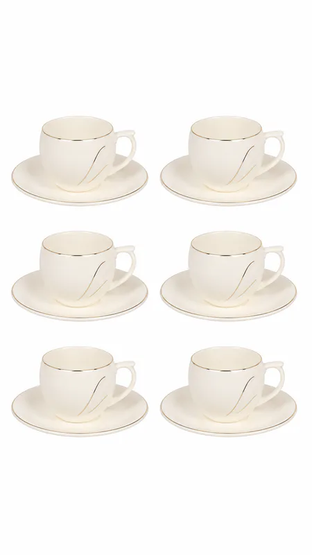 Classic White Ceramic Tea & Coffee Cup with Saucer Set (Pack of 12 / 6 Cups & 6 Saucers)_YJD-12LD — white