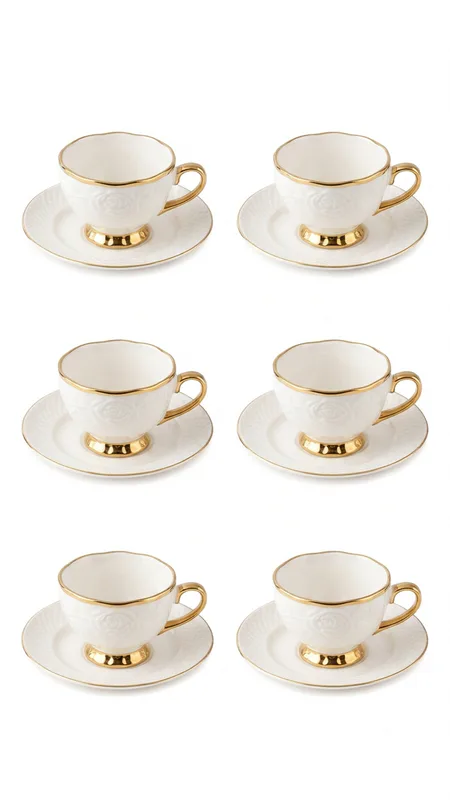 Royal Gold Floral Tea Cup & Saucer Set-XJ944-1L — White&Gold